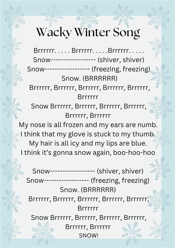 Wacky Winter Song Lyrics (3rd grade)